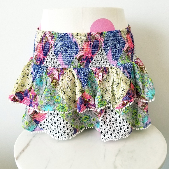Victoria's Secret Vintage Swim Cover-up Ruffle Floral Patchwork Skirt Small NWT - Picture 2 of 12